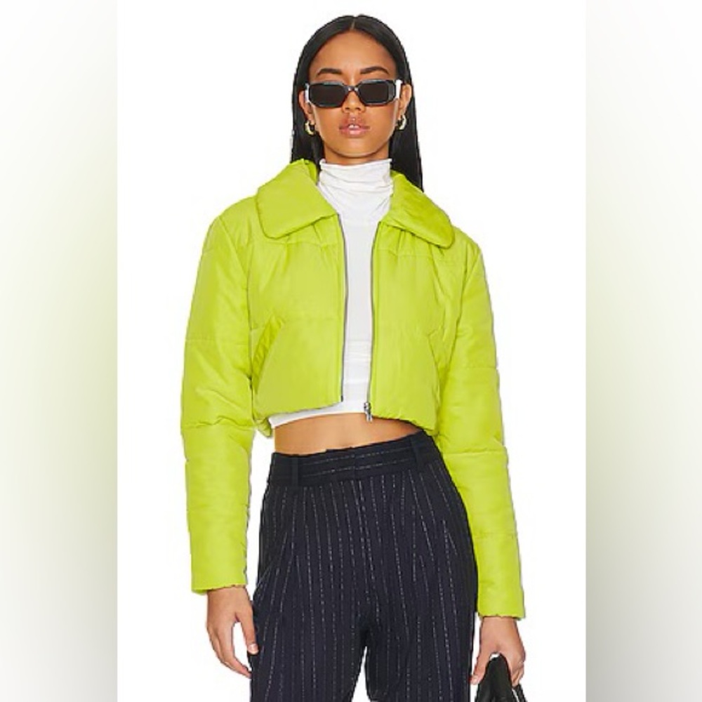 Revolve Lovers and Friends Bushwick Cropped Puffer Jacket in Lime Green